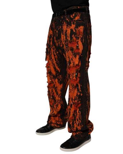Dolce & Gabbana Black Red Tie Dye Cotton Straight Denim Jeans