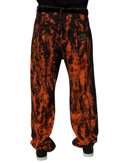 Dolce & Gabbana Black Red Tie Dye Cotton Straight Denim Jeans