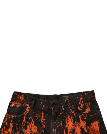 Dolce & Gabbana Black Red Tie Dye Cotton Straight Denim Jeans