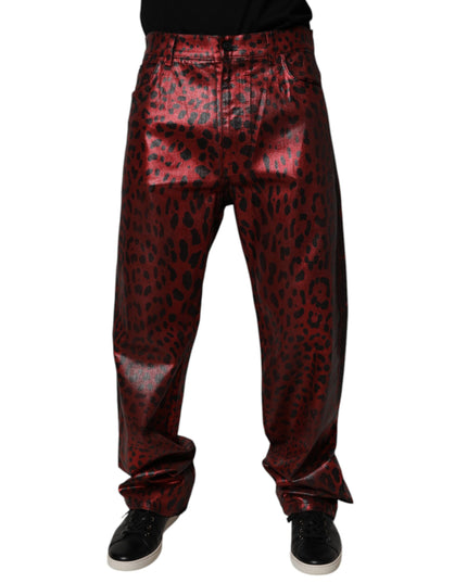 Dolce & Gabbana Red Leopard Cotton Straight Men Denim Jeans