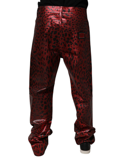 Dolce & Gabbana Red Leopard Cotton Straight Men Denim Jeans