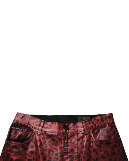 Dolce & Gabbana Red Leopard Cotton Straight Men Denim Jeans