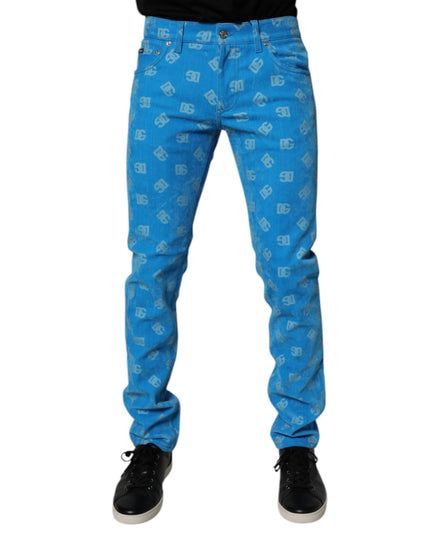 Dolce & Gabbana Blue Logo Monogram Cotton Skinny Denim Jeans