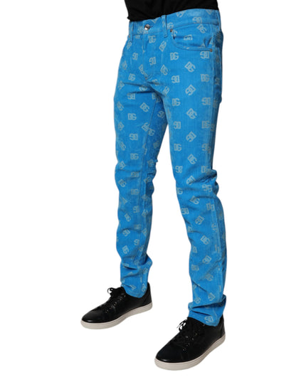 Dolce & Gabbana Blue Logo Monogram Cotton Skinny Denim Jeans