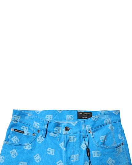 Dolce & Gabbana Blue Logo Monogram Cotton Skinny Denim Jeans