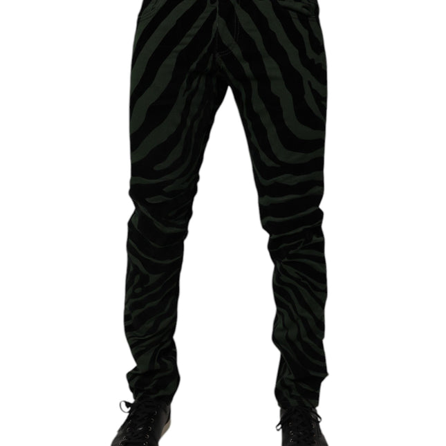 Dolce & Gabbana Black Green Stripes Cotton Skinny Denim Jeans
