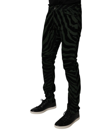 Dolce & Gabbana Black Green Stripes Cotton Skinny Denim Jeans