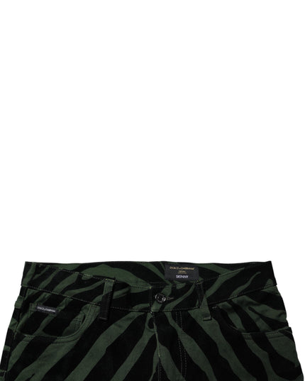 Dolce & Gabbana Black Green Stripes Cotton Skinny Denim Jeans