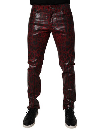 Dolce & Gabbana Red Leopard Cotton Skinny Men Denim Jeans