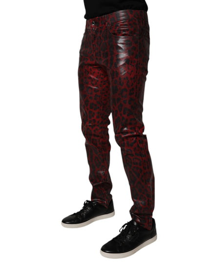 Dolce & Gabbana Red Leopard Cotton Skinny Men Denim Jeans