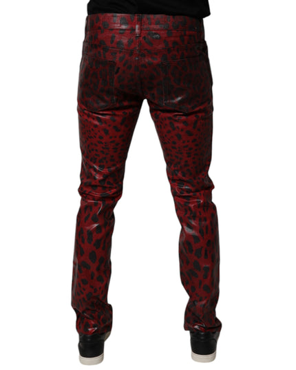 Dolce & Gabbana Red Leopard Cotton Skinny Men Denim Jeans