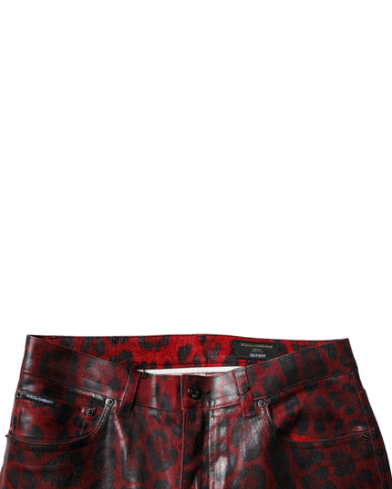 Dolce & Gabbana Red Leopard Cotton Skinny Men Denim Jeans