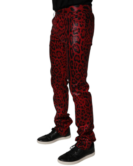 Dolce & Gabbana Red Leopard Cotton Slim Fit Denim Jeans