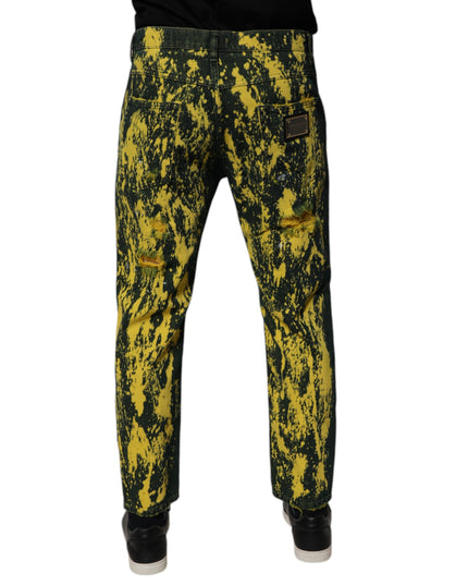 Dolce & Gabbana Black Yellow Tie Dye Tattered Skinny Men Denim Jeans