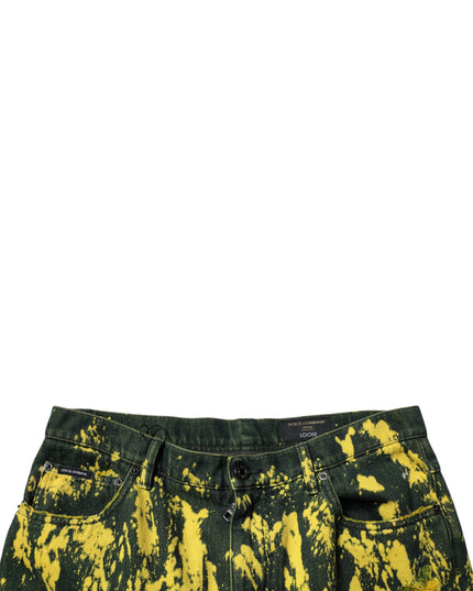 Dolce & Gabbana Black Yellow Tie Dye Tattered Skinny Men Denim Jeans