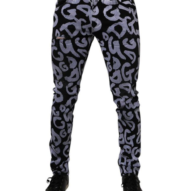 Dolce & Gabbana Black Logo Monogram Cotton Skinny Denim Jeans