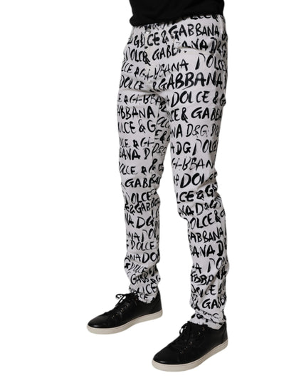 Dolce & Gabbana White Cotton Logo Print Skinny Denim Jeans