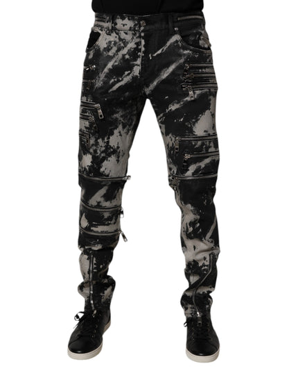 Dolce & Gabbana Black Tie Dye Cotton Skinny Zip Denim Jeans