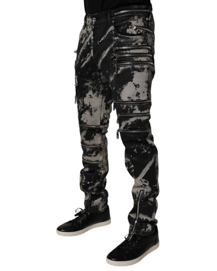 Dolce & Gabbana Black Tie Dye Cotton Skinny Zip Denim Jeans