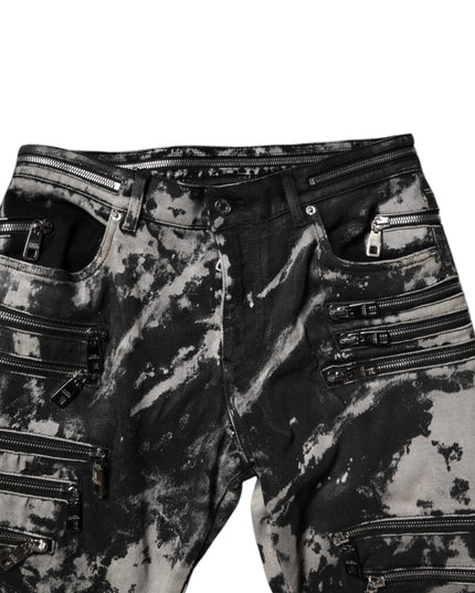 Dolce & Gabbana Black Tie Dye Cotton Skinny Zip Denim Jeans