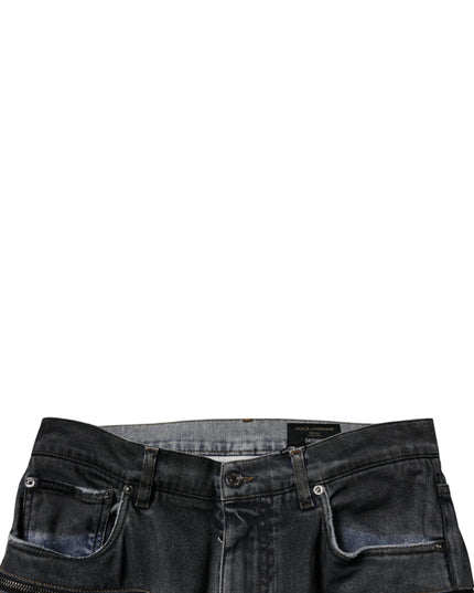 Dolce & Gabbana Dark Gray Tattered Cotton Skinny Denim Jeans
