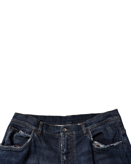 Dolce & Gabbana Dark Blue Tattered Wide Leg Men Denim Jeans