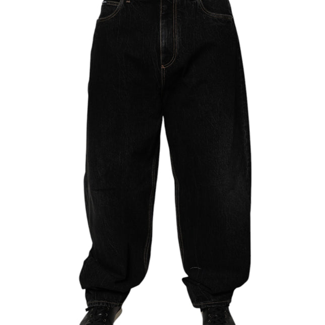 Dolce & Gabbana Black Cotton Mid Waist Wide Leg Denim Jeans