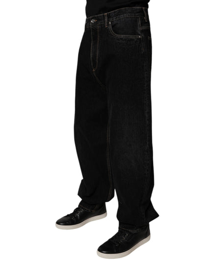 Dolce & Gabbana Black Cotton Mid Waist Wide Leg Denim Jeans