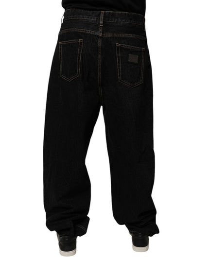 Dolce & Gabbana Black Cotton Mid Waist Wide Leg Denim Jeans