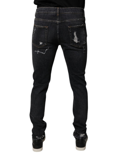 Dolce & Gabbana Black Tattered Cotton Skinny Men Denim Jeans