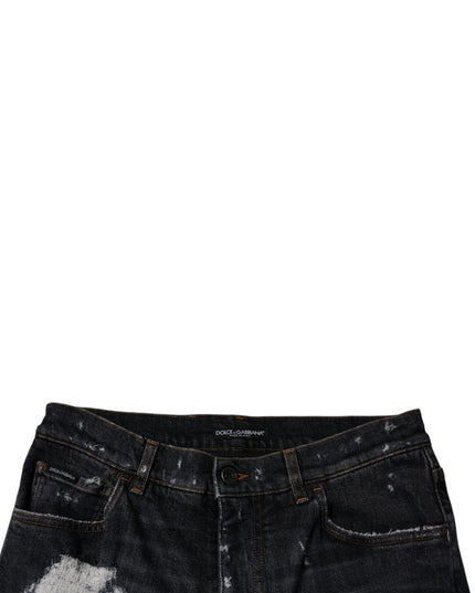 Dolce & Gabbana Black Tattered Cotton Skinny Men Denim Jeans