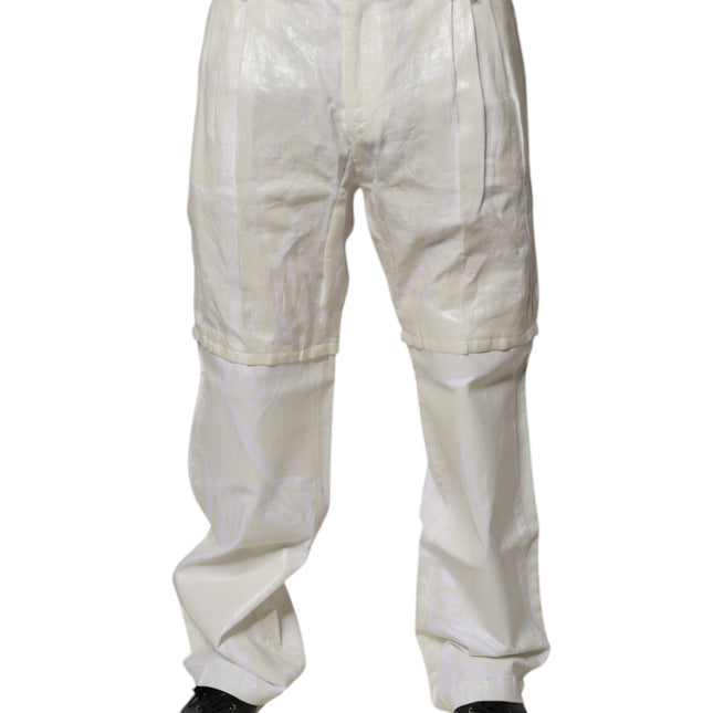 Dolce & Gabbana White Linen Mid Waist Straight Men Denim Jeans