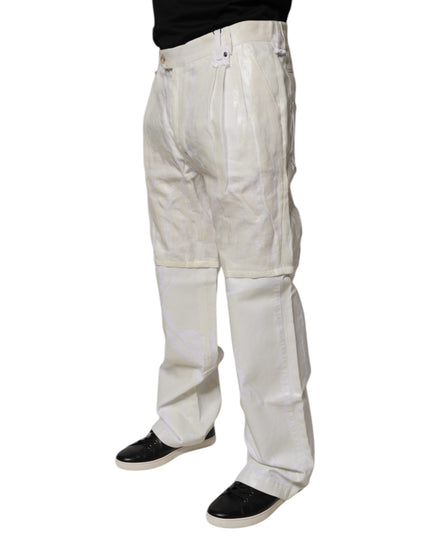 Dolce & Gabbana White Linen Mid Waist Straight Men Denim Jeans