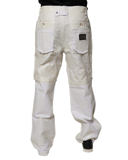 Dolce & Gabbana White Linen Mid Waist Straight Men Denim Jeans