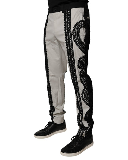 Dolce & Gabbana White Lace Trim Mid Waist Dress Formal Pants