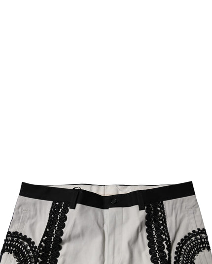 Dolce & Gabbana White Lace Trim Mid Waist Dress Formal Pants