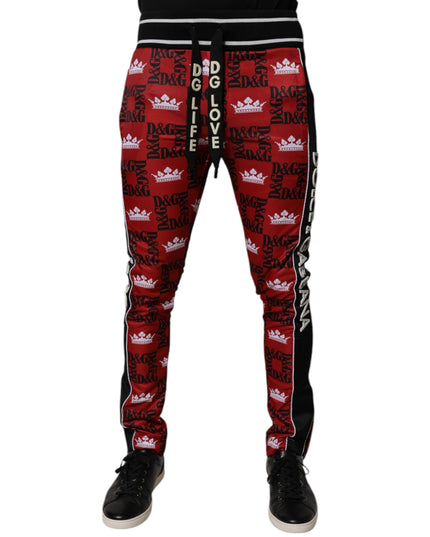 Dolce & Gabbana Red Crown Logo Monogram Men Sweatpants Pants