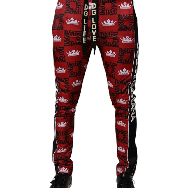 Dolce & Gabbana Red Crown Logo Monogram Men Sweatpants Pants
