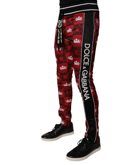 Dolce & Gabbana Red Crown Logo Monogram Men Sweatpants Pants