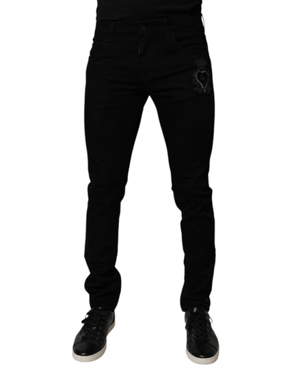 Dolce & Gabbana Black Sacred Heart Cotton Skinny Denim Jeans