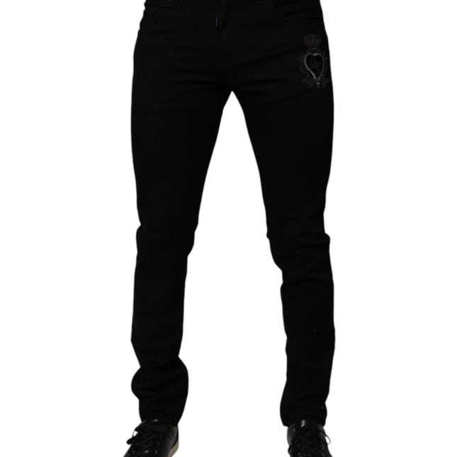 Dolce & Gabbana Black Sacred Heart Cotton Skinny Denim Jeans
