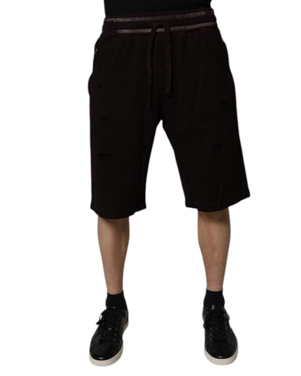 Dolce & Gabbana Maroon Cotton Logo Plaque Men Bermuda Shorts