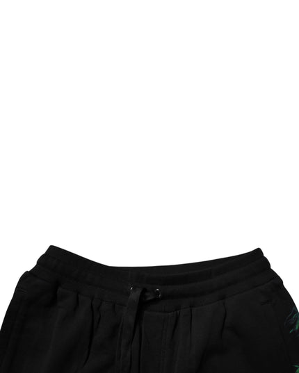 Dolce & Gabbana Black Cotton Logo Floral Print Bermuda Shorts