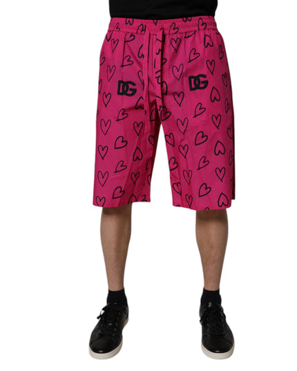 Dolce & Gabbana Pink Cotton Heart Print Bermuda Shorts