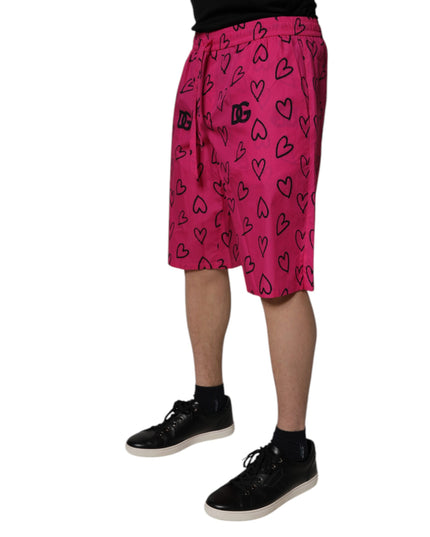 Dolce & Gabbana Pink Cotton Heart Print Bermuda Shorts