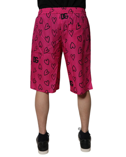 Dolce & Gabbana Pink Cotton Heart Print Bermuda Shorts