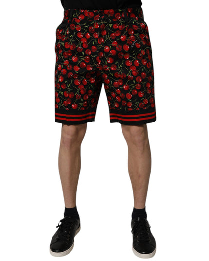Dolce & Gabbana Black Red Cherry Print Bermuda Cotton Shorts