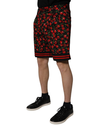 Dolce & Gabbana Black Red Cherry Print Bermuda Cotton Shorts