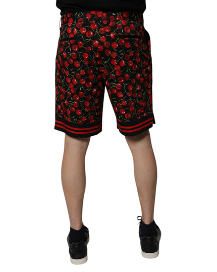 Dolce & Gabbana Black Red Cherry Print Bermuda Cotton Shorts