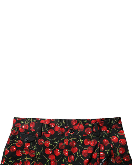 Dolce & Gabbana Black Red Cherry Print Bermuda Cotton Shorts